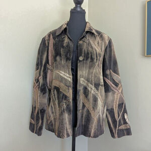 Tanjay Vintage Embroidered Leaf & Feather Jacket - Wearable Art - Size S/M